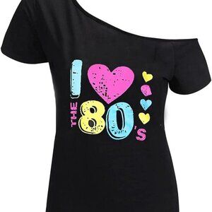 Women’s Plus Size Lips Print Off Shoulder T-Shirt Cotton Spandex Casual